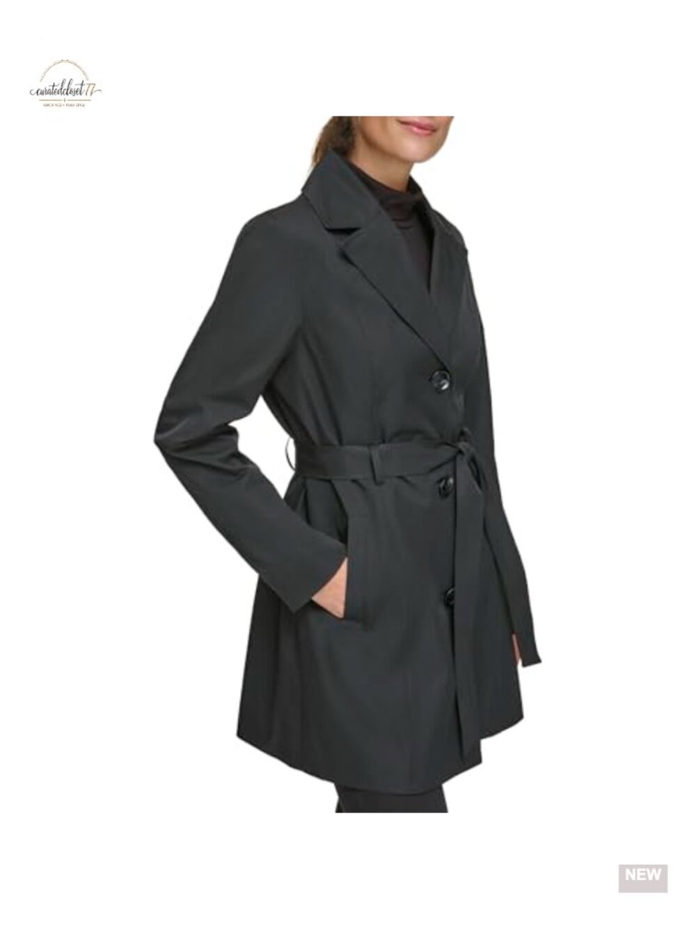 Belted Trench Coat with Waist Tie & Notch Collar Long Sleeve - Picture 2 of 4